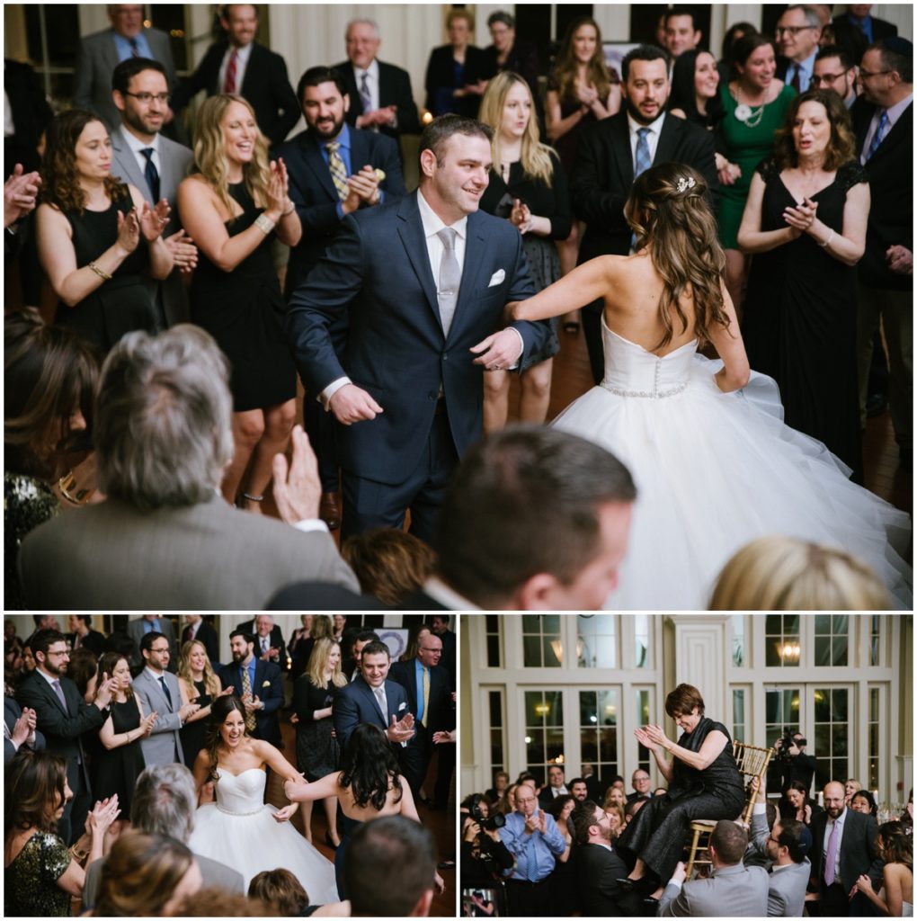 Couple dances to the hora at The Ryland Inn at their NJ wedding reception 