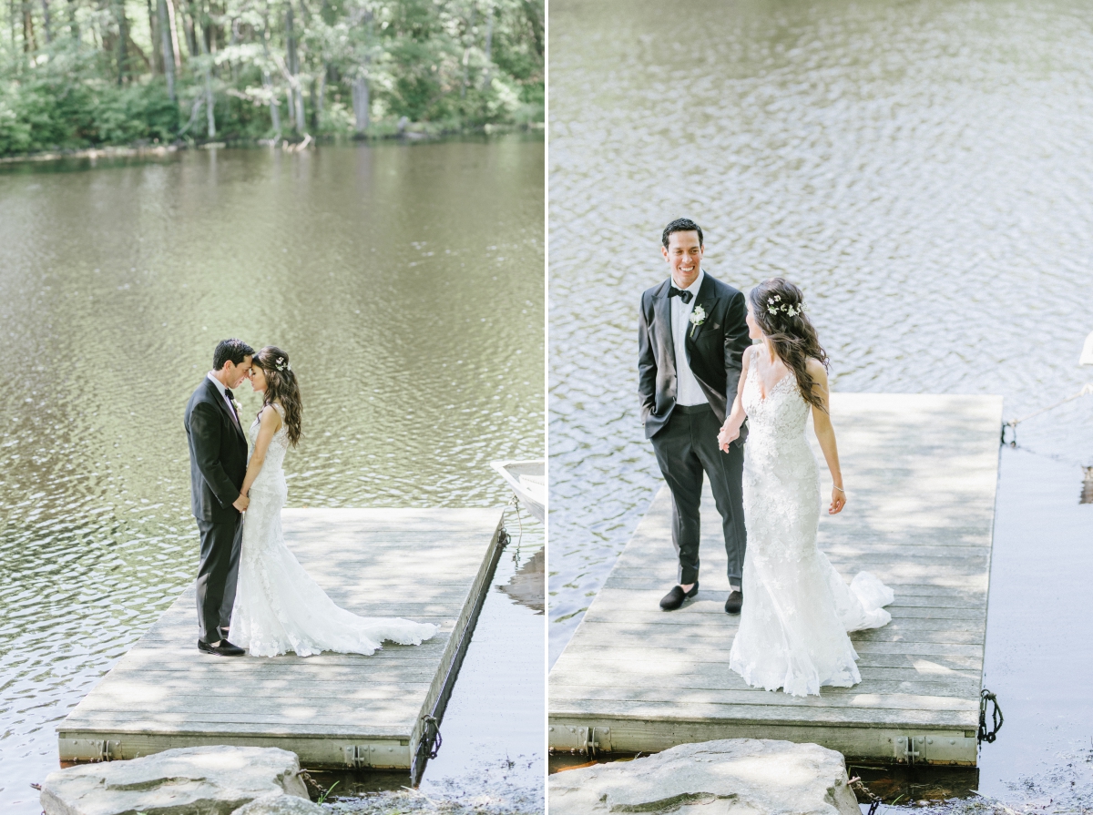Cedar Lakes Estate Summer Wedding Port Jervis NY Camp Inspired Wood Forest Trees Greenery Just married Golf Cart happy love golden light bright kiss lake first look waterfront happy candid
