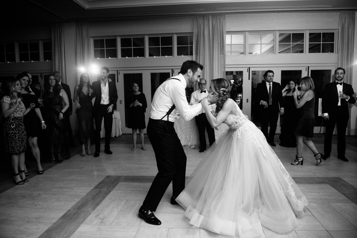 Indian Trail Club Franklin Lakes NJ Photography Bride Groom Reception Winter Wedding just married Jewish Wedding dancing black and white