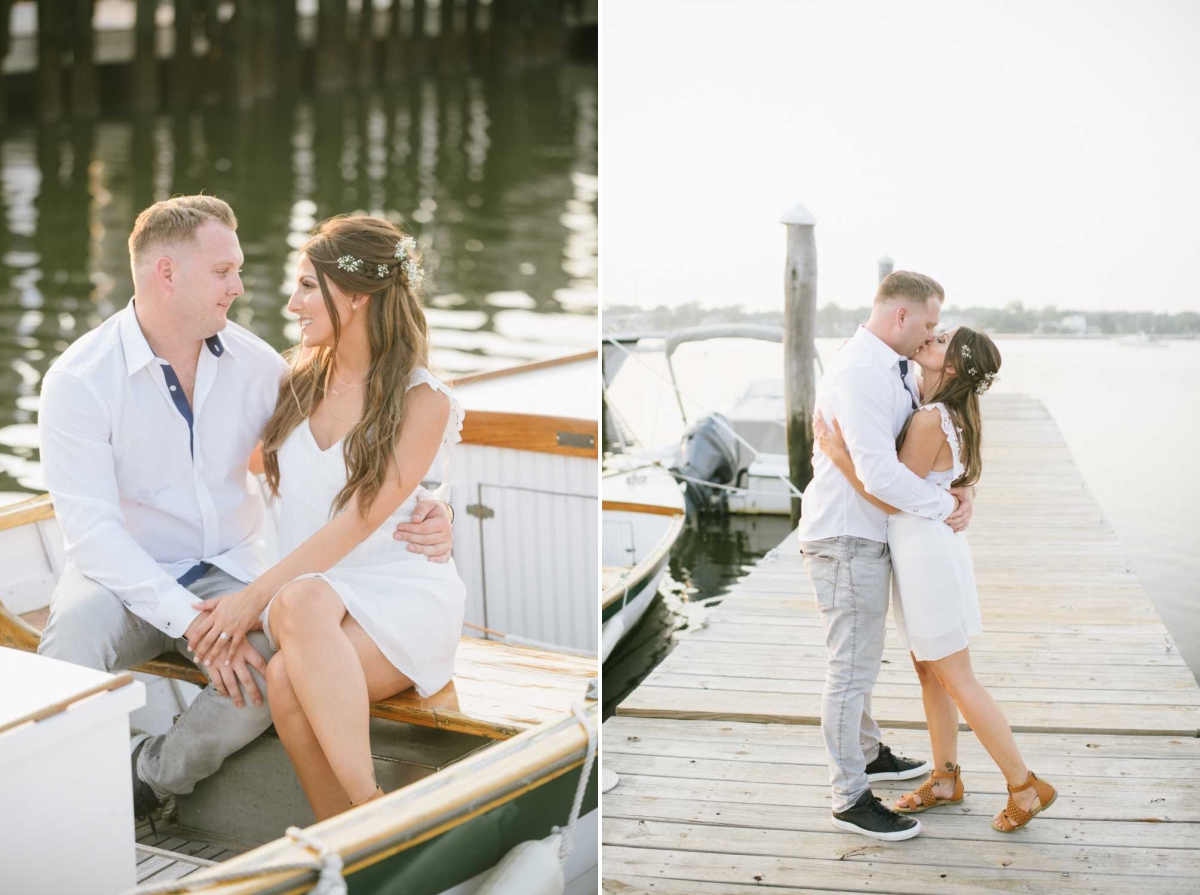 Sunset golden hour magic hour Happy Candid Smiling Red Bank NJ Summer Engagement Session Water Row boat Water Ocean Bay Jersey Shore