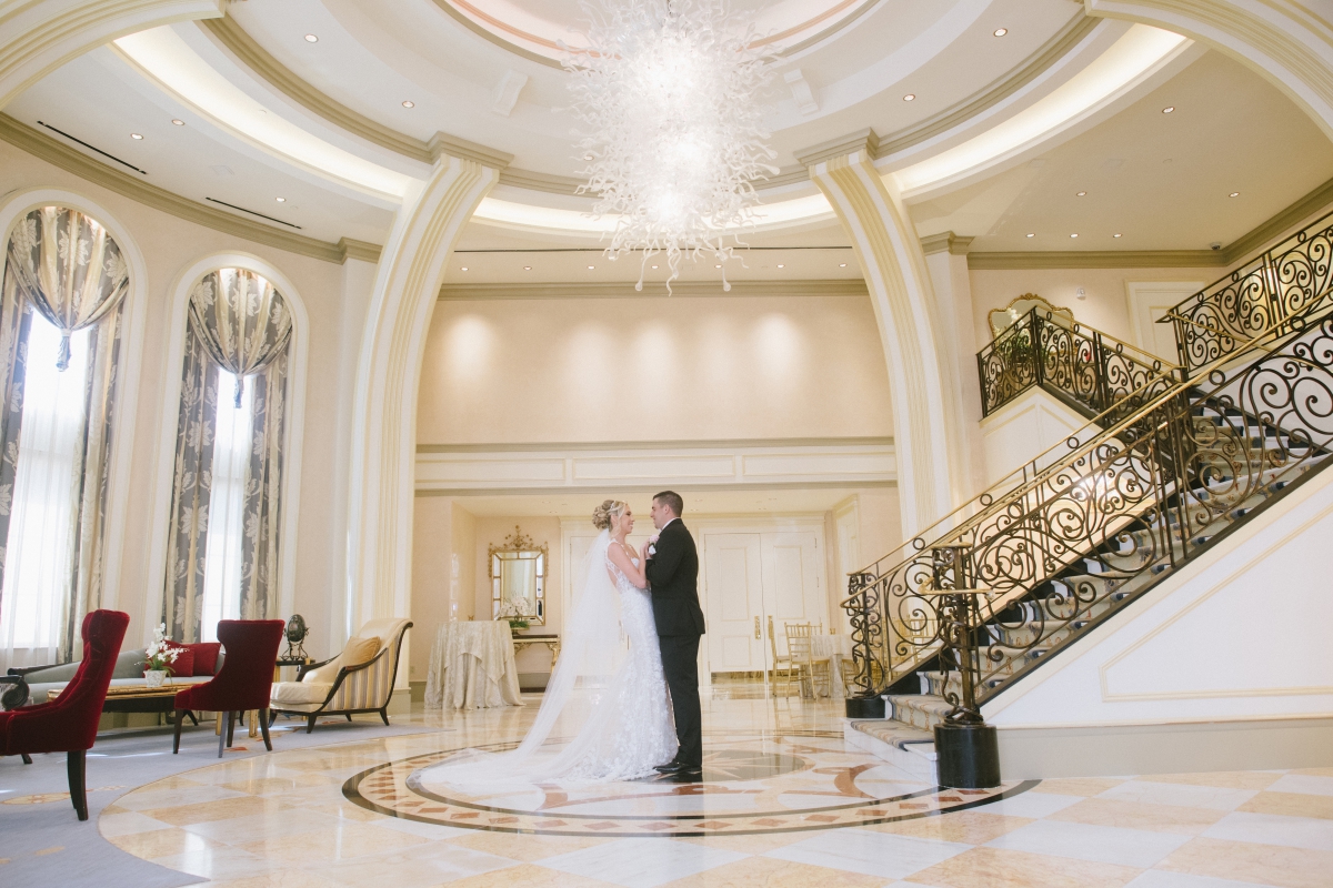 The Grove NJ Elegant Wedding Classic Glam Black White Gold Pink Color Scheme Black Tie New Jersey Love Bride Groom Marble Staircase