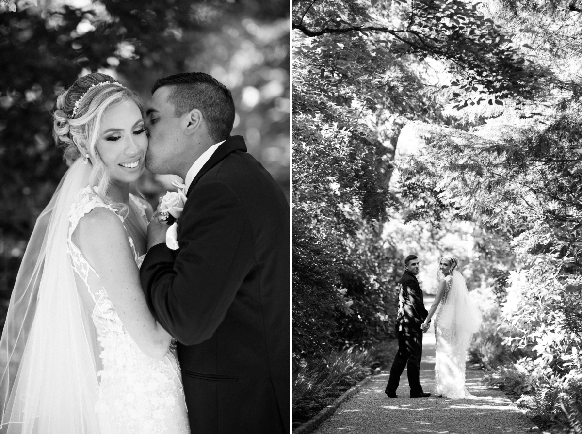 The Grove NJ Elegant Wedding Classic Glam Black White Gold Pink Color Scheme Black Tie New Jersey Love Bride Groom Marble Staircase husband and wife black and white van vleck gardens