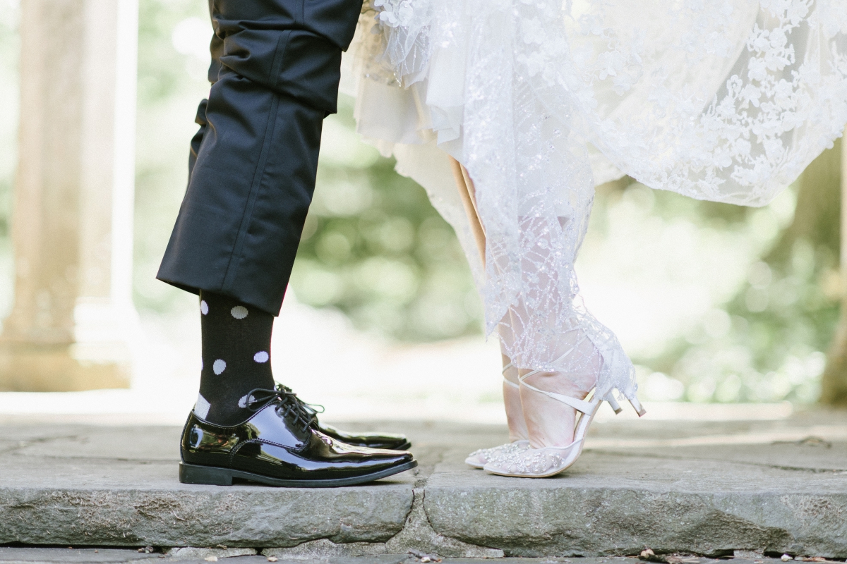 The Grove NJ Elegant Wedding Classic Glam Black White Gold Pink Color Scheme Black Tie New Jersey Love Bride Groom Marble Staircase husband and wife van vleck gardens shoes fun cute