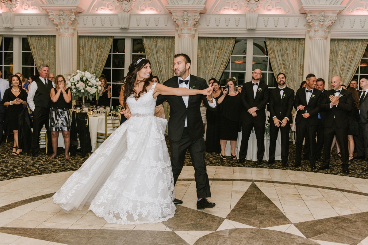 first dance as husband and wife bride and groom reception bridal party silly fun ashford estate timeless wedding classic nj new jersey allentown love 