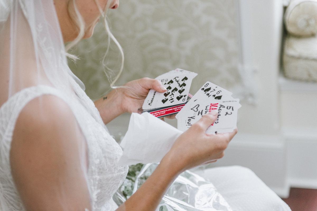 Playing Cards Details Game Letter and Gift from Groom Grand Elegant Classic Garden Theme Weddings of Distinction Merrimaker Caterers Ashford Estate Summer Wedding by Gilded Lilly Events