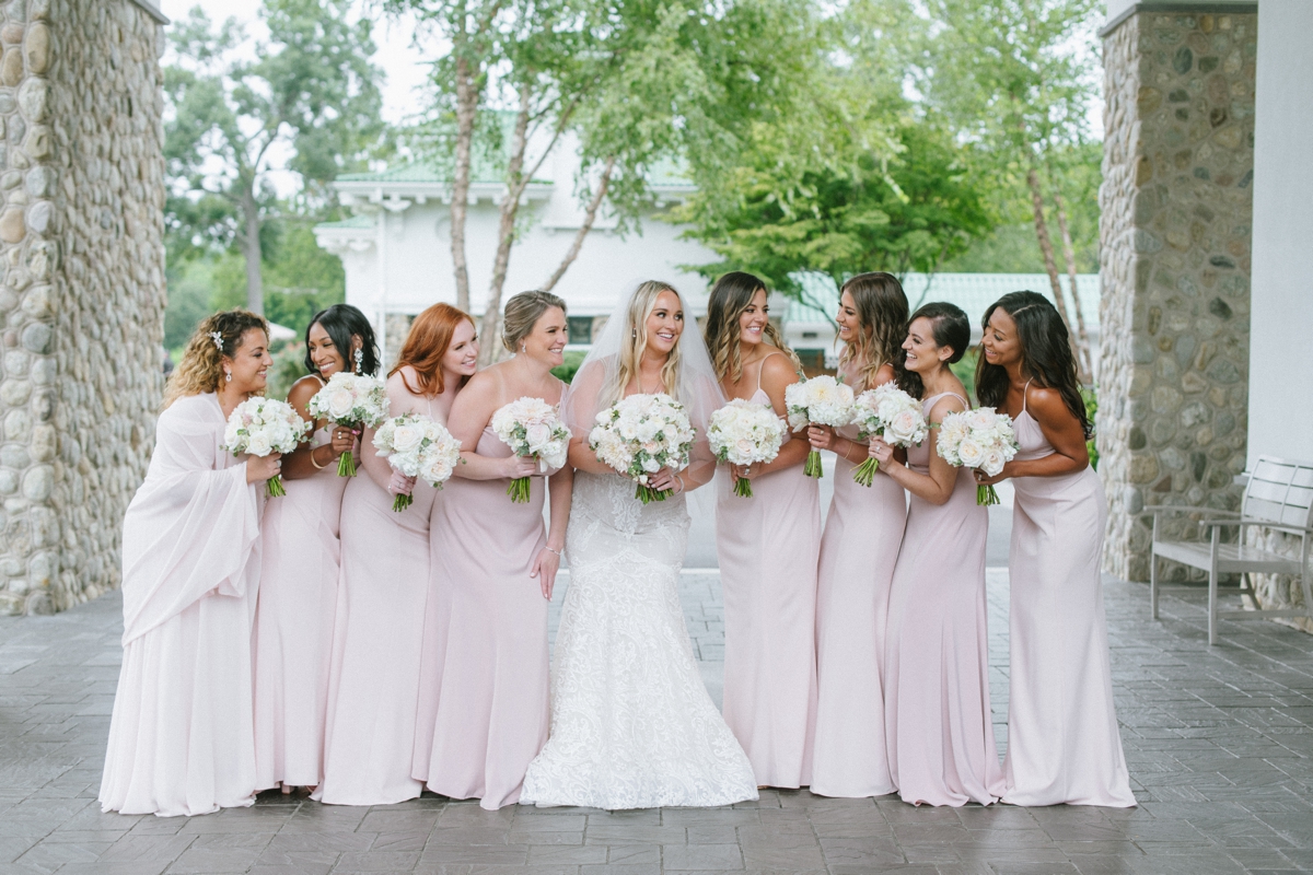 bridal party pinks bouquet Edgewood Country Club Wedding Blushtones