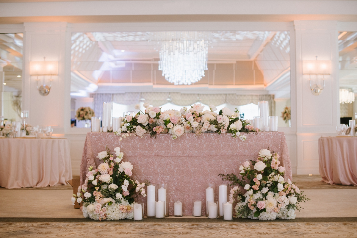 sweetheart table candles pinks floral flowers pretty Edgewood Country Club Wedding Blushtones