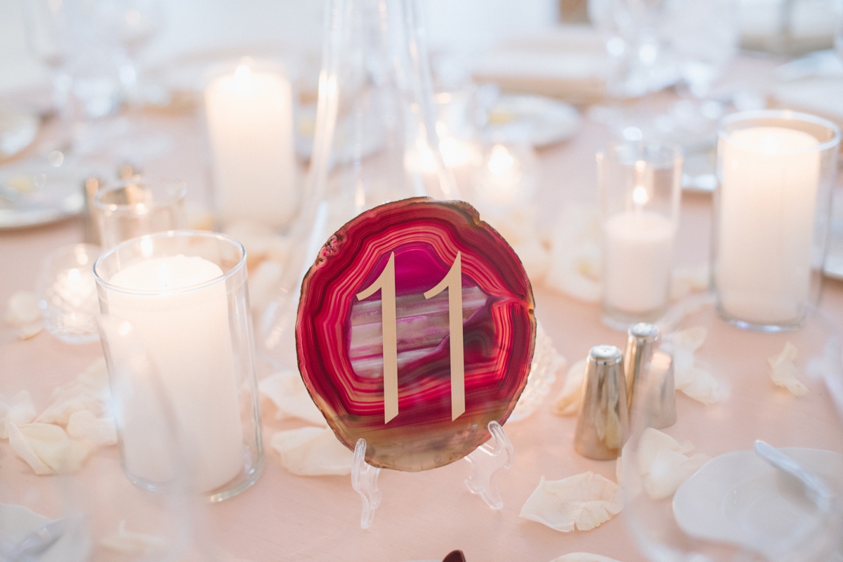 table numbers geode Edgewood Country Club Wedding Blushtones
