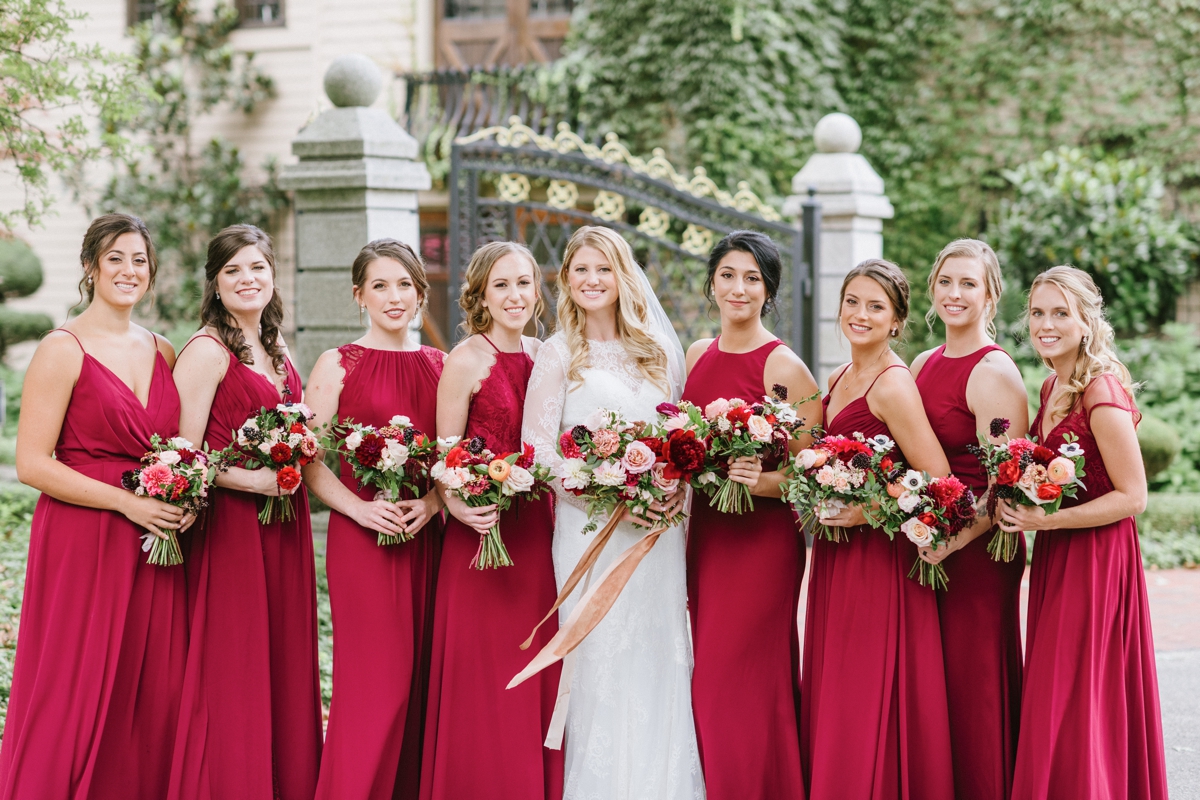 bridesmaids bouquets Ashford Estate Fall Wedding faye and renee florals flowers fountain elegant classic clean and modern estate mansion