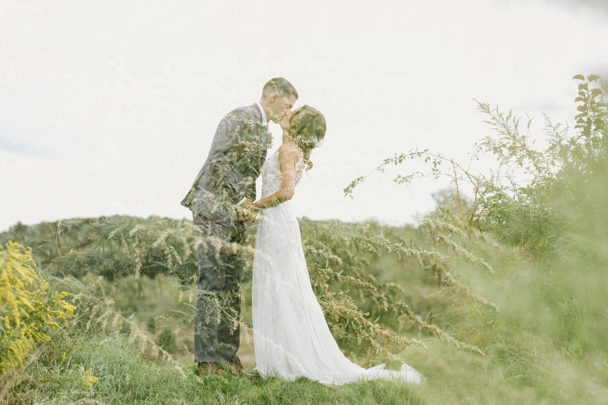 kissing double exposure greenery Azul by Liancarlo Bear Brook Valley Wedding
