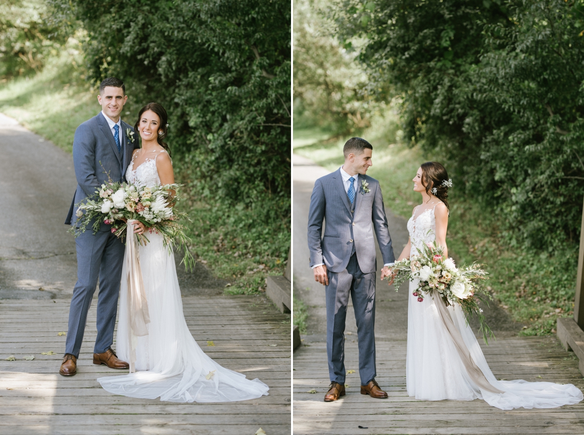 bride and groom bouquet rustic bridge trees Azul by Liancarlo Bear Brook Valley Wedding