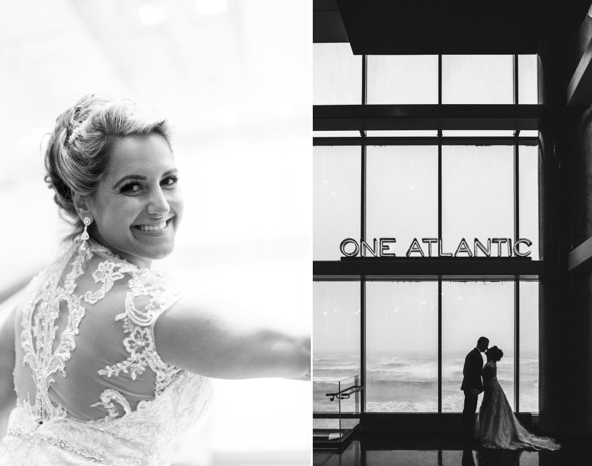 One Atlantic Wedding Atlantic City New Jersey black and white bride happy kissing