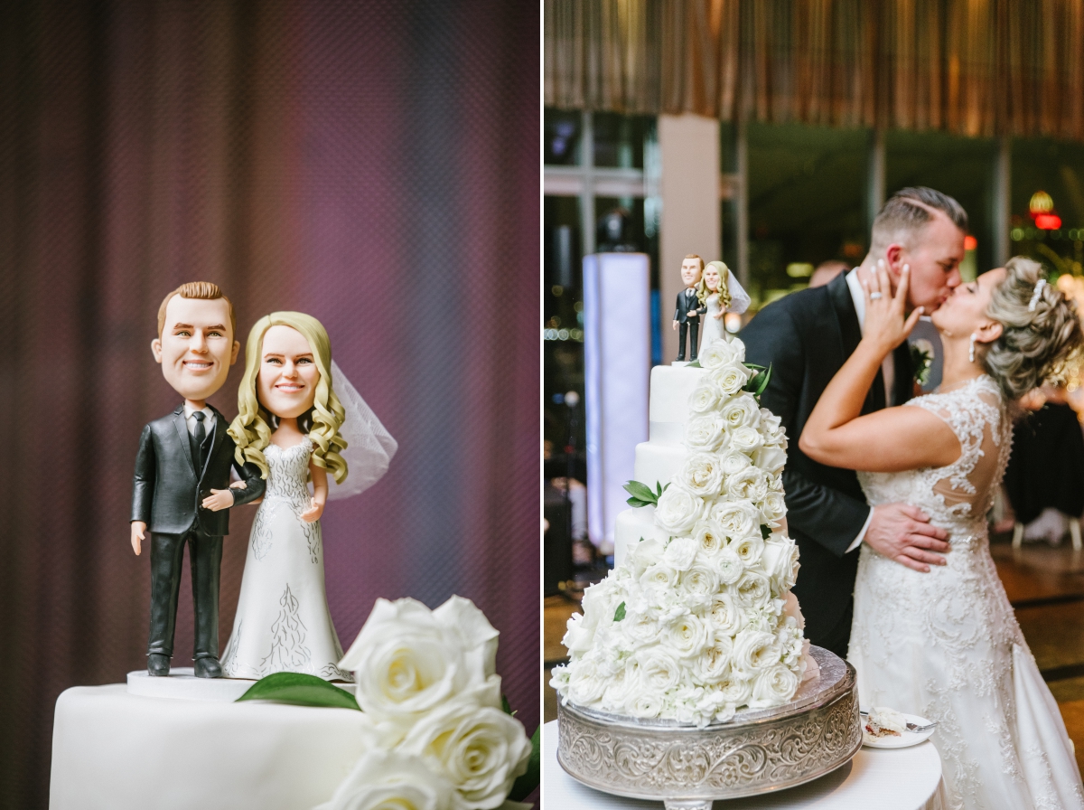 cake toppers silly cake cutting bride and groom kissing beach One Atlantic Wedding Atlantic City New Jersey