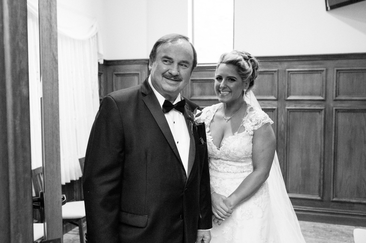 bride and father before ceremony black and white One Atlantic Wedding Atlantic City New Jersey