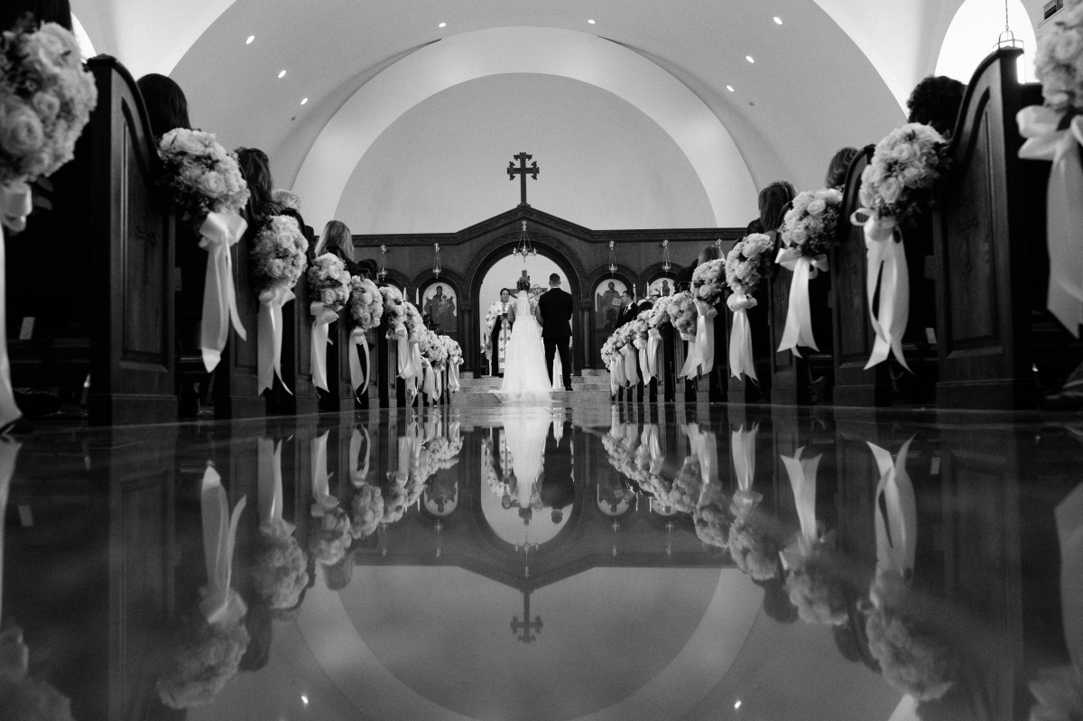 black and white church ceremony One Atlantic Wedding Atlantic City New Jersey