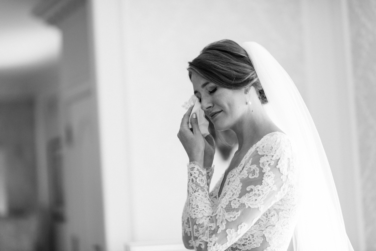 Bride getting ready crying at The Ashford Estate