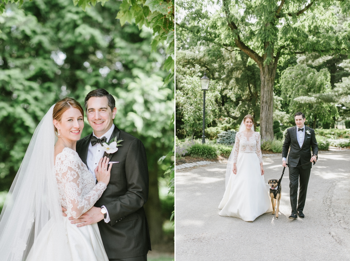 Bride and Groom with their dog at The Ashford Estate