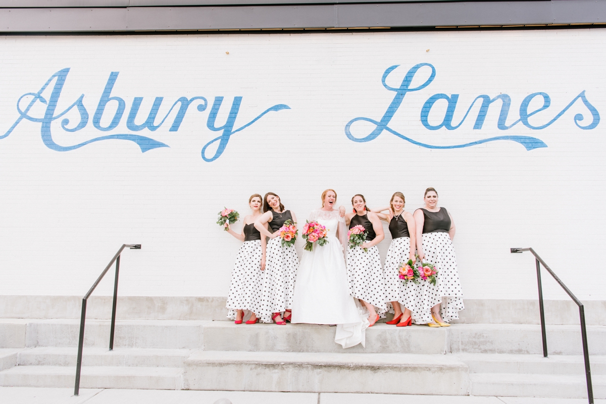 Fun and Playful Asbury Park Wedding at the Berkeley Oceanfront Hotel Bridemaids Posed by Asbury Lanes