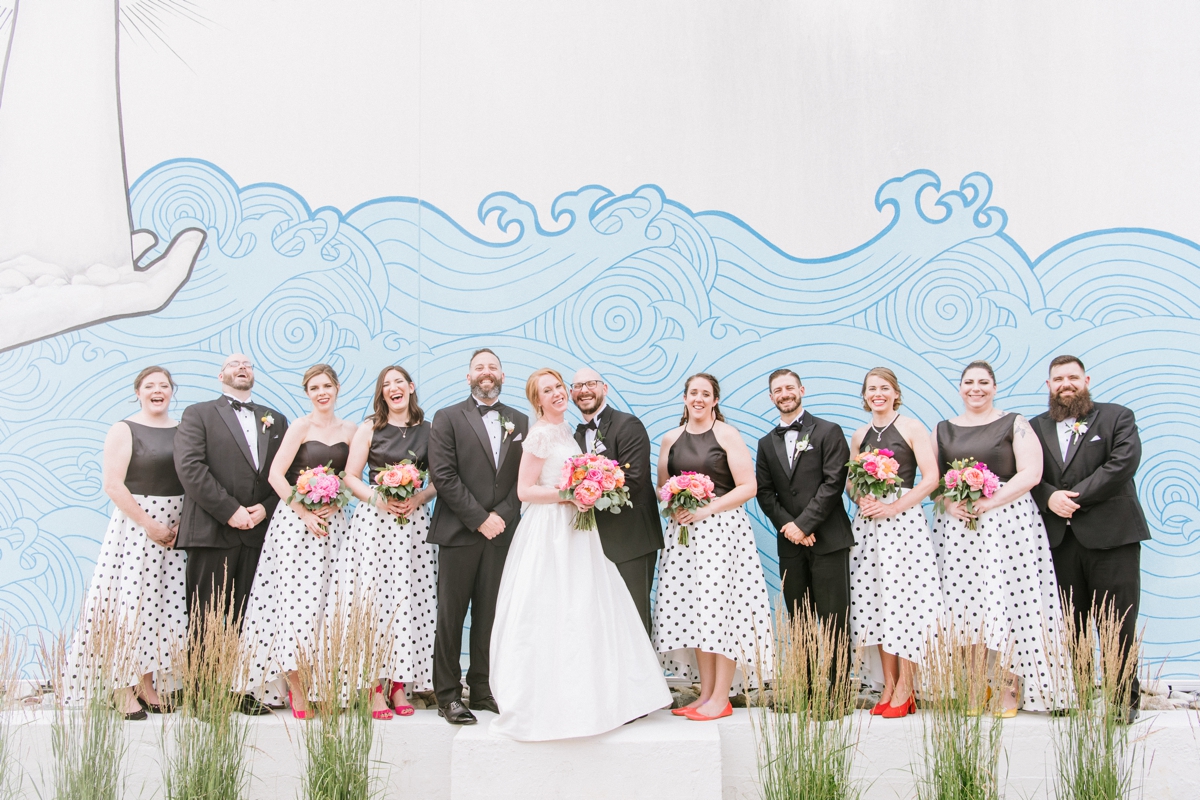 Fun and Playful Asbury Park Wedding at the Berkeley Oceanfront Hotel Bridal Party Mural