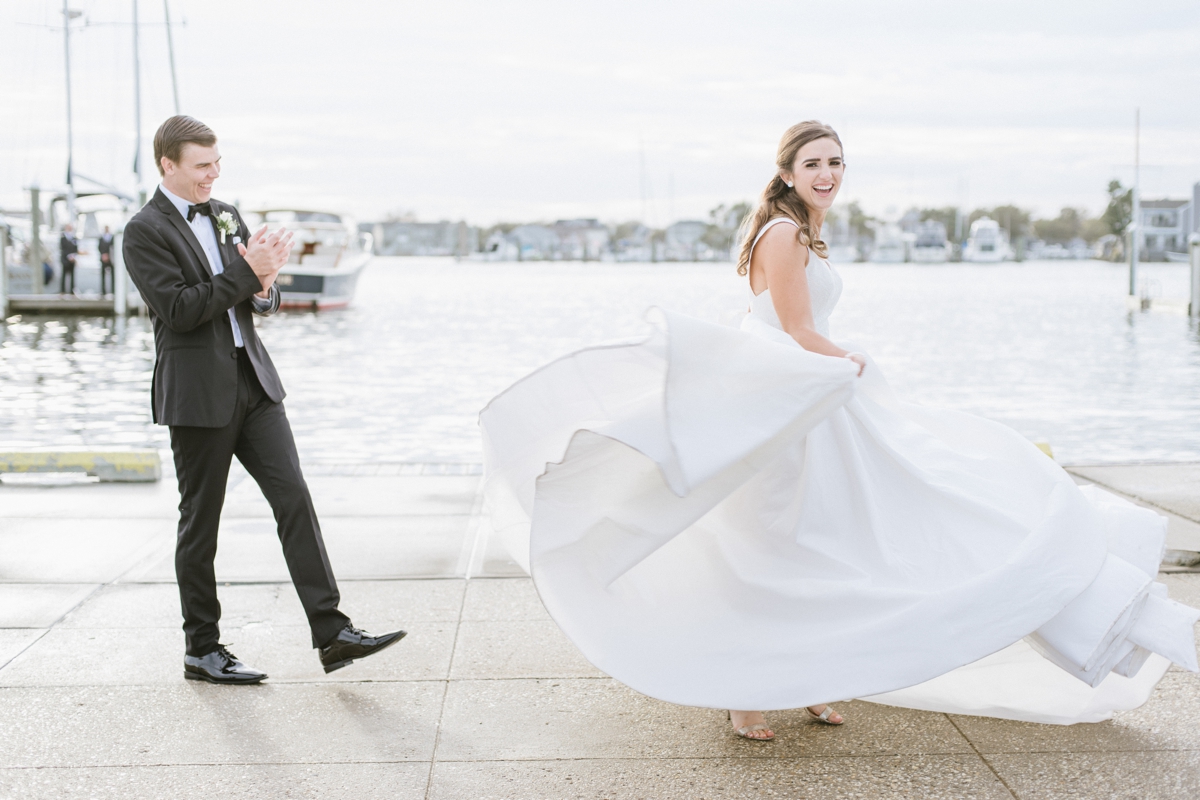 Coastal Bay Head Yacht Club fall wedding bride and groom dancing