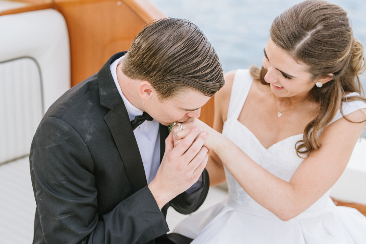 Coastal Bay Head Yacht Club fall wedding intimate ride on boat