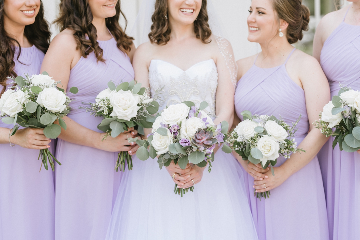 A Fun and Playful wedding at the Ryland Inn Coach House bouquets lilac and white