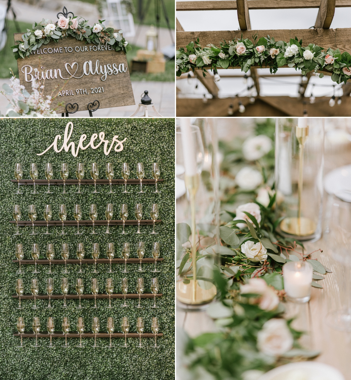 green and white wedding details at bear brook valley in nj
