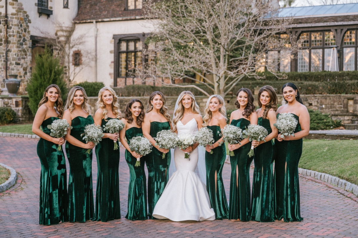 Pleasantdale-Chateau-wedding-photos-bride-with-her-bridesmaids