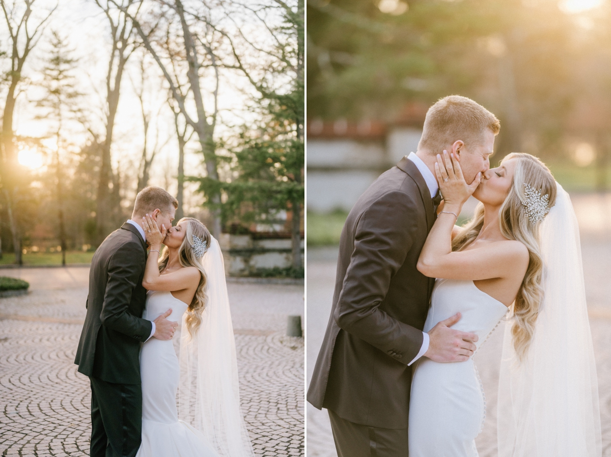 Pleasantdale-Chateau-wedding-photos-newly-weds-kiss-in-the-sunset