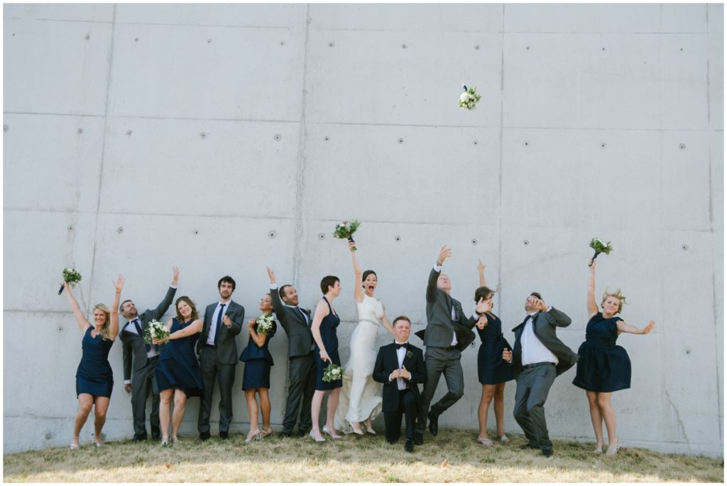 Quirky and fun bridal party photo at Liberty State Park