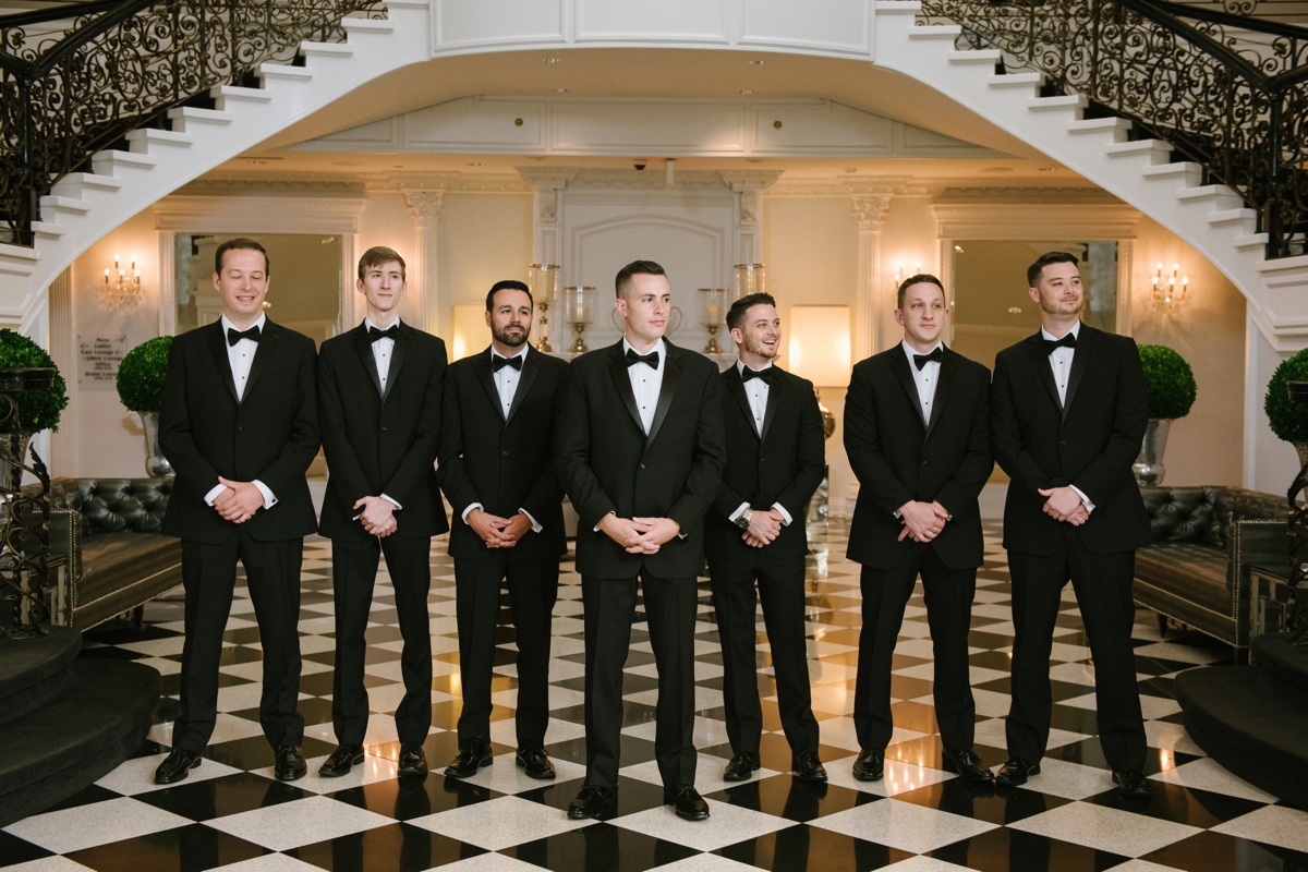 Addison Park Wedding Keyport NJ Shore South Jersey Black Tie Formal groomsmen groom dramatic staircase