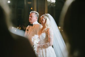 Plaza Hotel Wedding NYC Luxury Royal Wedding Ceremony Black and White Bride and father down the aisle