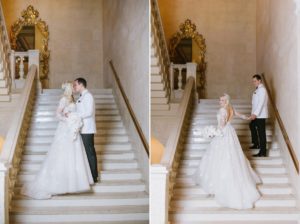 Plaza Hotel Wedding NYC Luxury Royal Wedding Bride and groom grand marble staircase