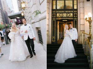 Plaza Hotel Wedding NYC Luxury Royal Wedding Bride and groom grand outside the plaza foyer closeups crown laughter candid