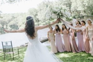 Cedar Lakes Estate Summer Wedding Port Jervis NY Camp Inspired Wood Forest Trees Greenery Just married Golf Cart happy love golden light bright lake details faye and renee flowers florals rustic barn bride bridal bouquet bridal party bridesmaids surprise fun laughter