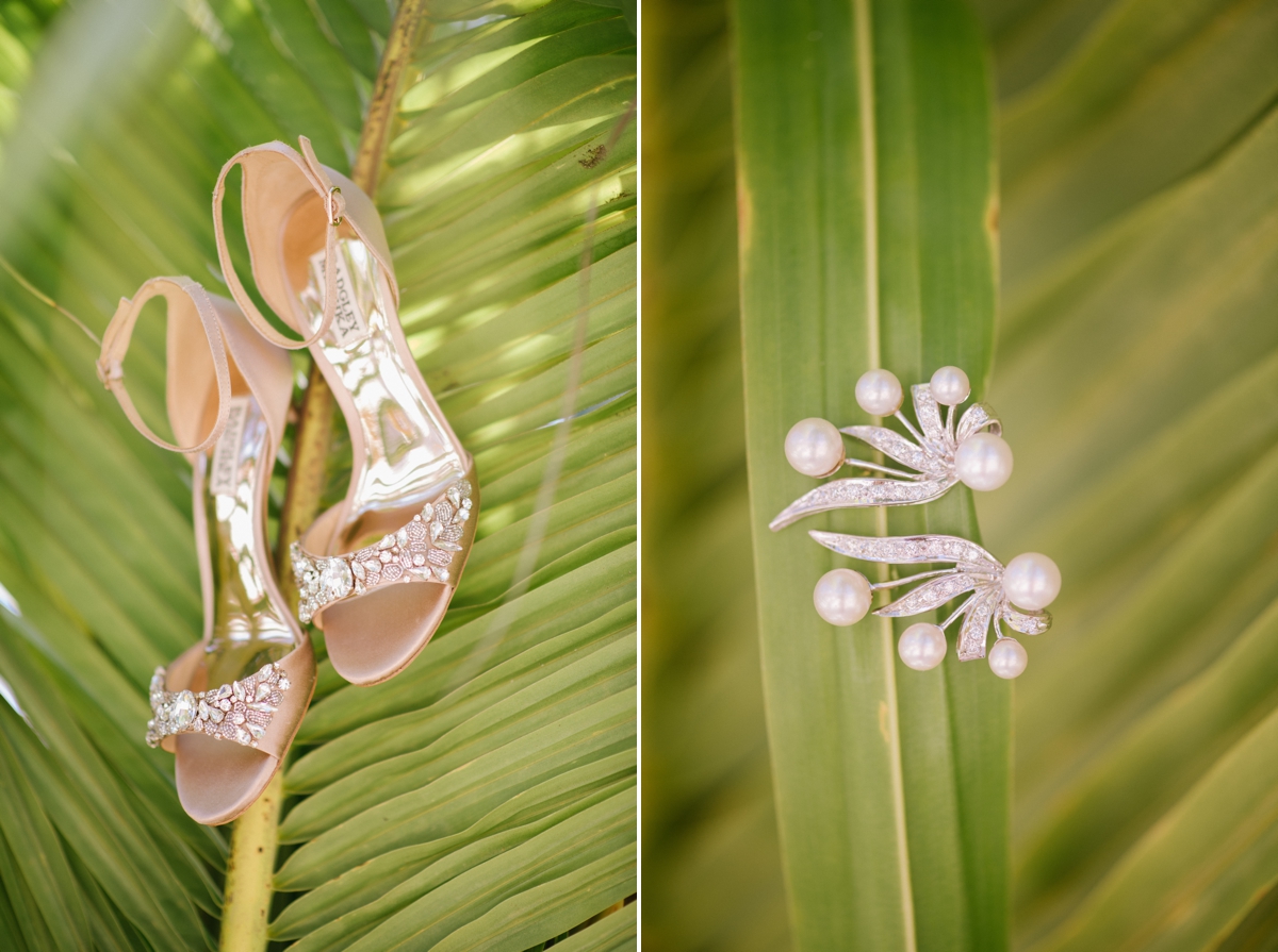 Jamaican Destination Wedding Island Resort sunshine palm trees details shoes earrings
