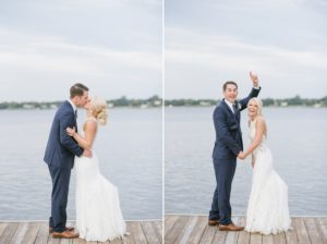 Oyster Point Hotel NJ Wedding Red Bank Nautical Dusty Rose Navy Blue Jersey Shore Classic Modern Clean bride groom candid portrait laughing dock water bay ocean silly