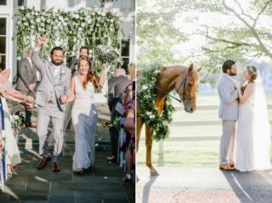 The Ryland Inn Whimsical Wedding July Summer Whitehouse Station NJ details ceremony site flowers florals archway antique vintage props outdoor ceremony antiques bride and groom horse sunlight sunset