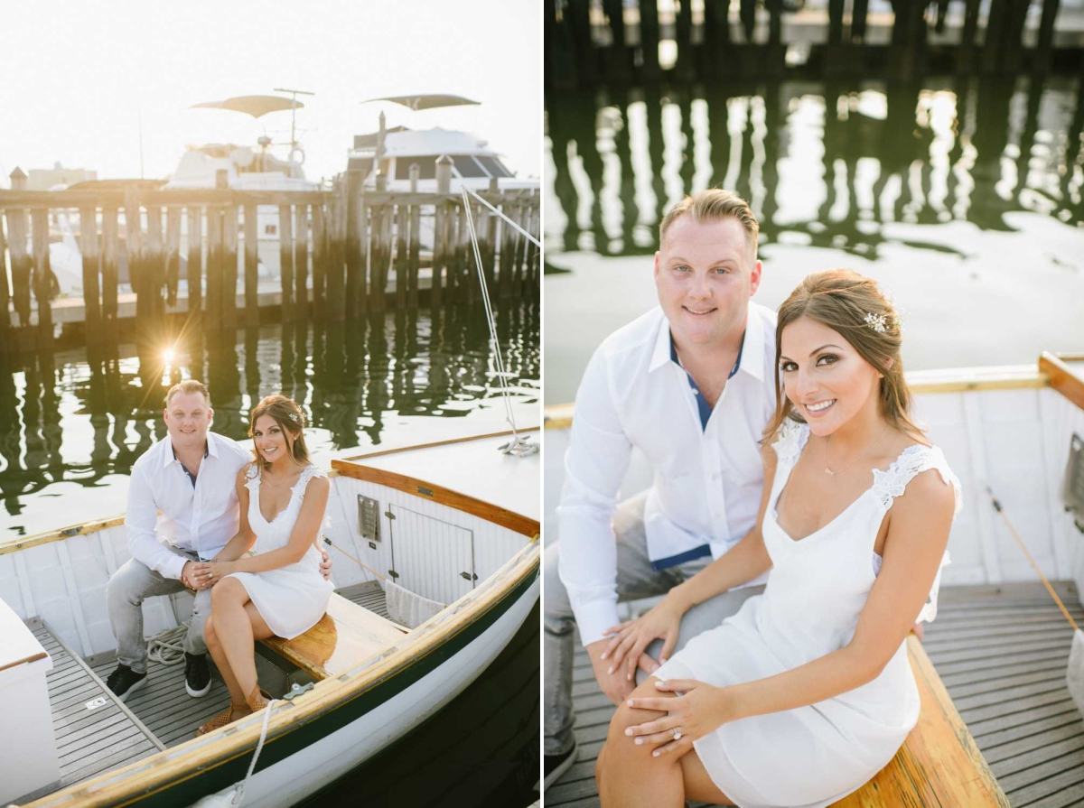 Glow of the sun Sunset golden hour magic hour Happy Candid Smiling Red Bank NJ Summer Engagement Session Water Row boat Water Ocean Bay Jersey Shore