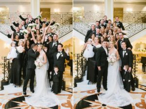 The Grove NJ Elegant Wedding Classic Glam Black White Gold Pink Color Scheme Black Tie New Jersey Love Bride Groom Marble Staircase bridal party