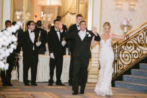 The Grove NJ Elegant Wedding Classic Glam Black White Gold Pink Color Scheme Black Tie New Jersey Love Bride Groom Marble Staircase reception dancing fun candid first dance entrances