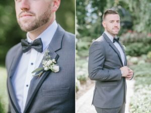 Saipua Boutineer Flowers Florist Groom Portraits Bow Tie Tux Grand Elegant Classic Garden Theme Weddings of Distinction Merrimaker Caterers Ashford Estate Summer Wedding by Gilded Lilly Events