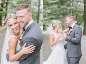 Happy Candid Bride and Groom roadway trees champagne portraits cute Grand Elegant Classic Garden Theme Weddings of Distinction Merrimaker Caterers Ashford Estate Summer Wedding by Gilded Lilly Events