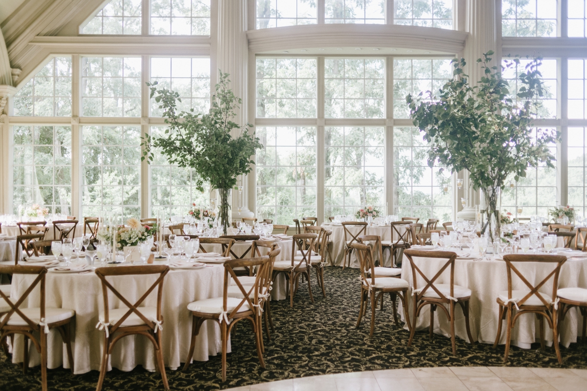 Reception room Saipua florist centerpieces large palladian windows Grand Elegant Classic Garden Theme Weddings of Distinction Merrimaker Caterers Ashford Estate Summer Wedding by Gilded Lilly Events