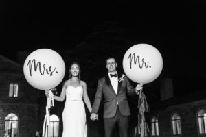 mr and mrs balloons black and white bride and groom invitations TPC Jasna Polana Golf Course Wedding beautiful elegant timeless new jersey wedding photography night time