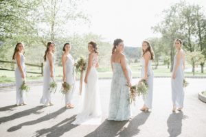 sunlight bridesmaids bridal party pretty floral light blues Shona Joy Azul by Liancarlo Bear Brook Valley Wedding