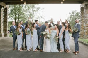 Azul by Liancarlo Bear Brook Valley Wedding bridal party cheering candid kissing
