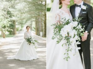 Bride with big white floral bouquet at The Ashford Estate