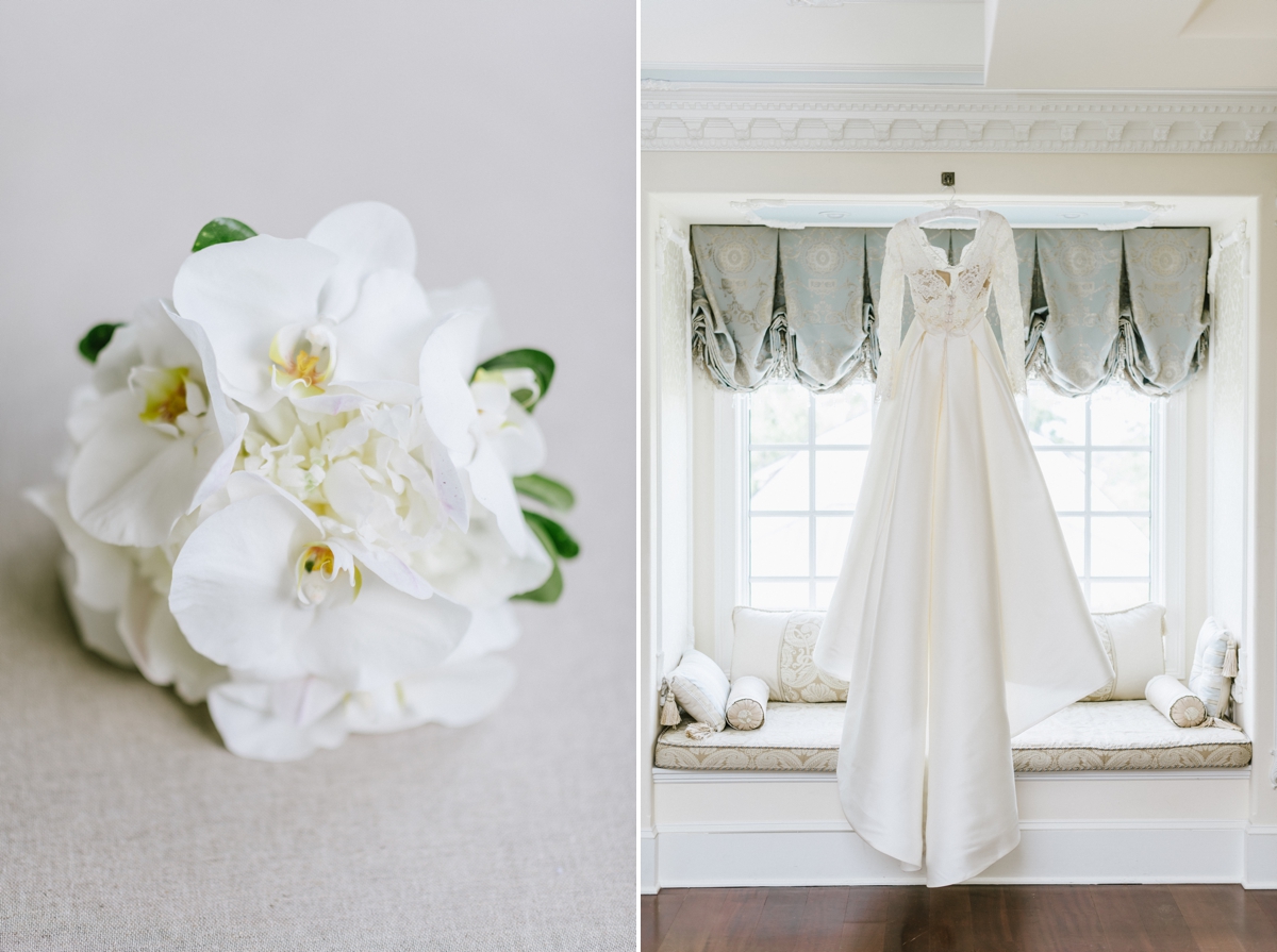 Flowers and pretty wedding dress at The Ashford Estate
