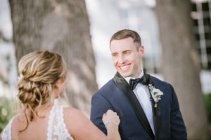 A perfect summer wedding at the Ryland Inn bride and groom first look